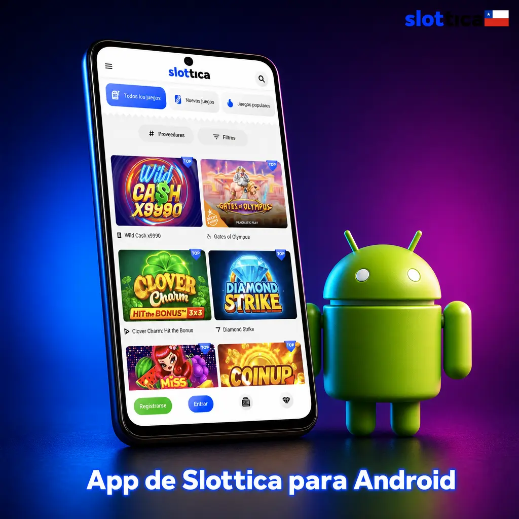 Pantalla de la app de Slottica para Android con opciones de casino y apuestas deportivas disponible gratis