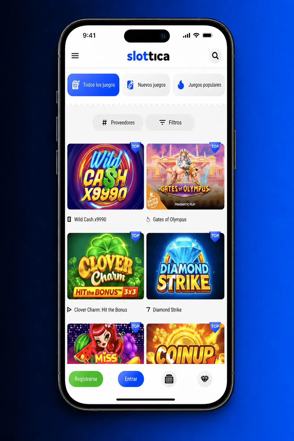 Pantalla de retiro de dinero en la app de Slottica con opciones de pago disponibles para Chile en CLP