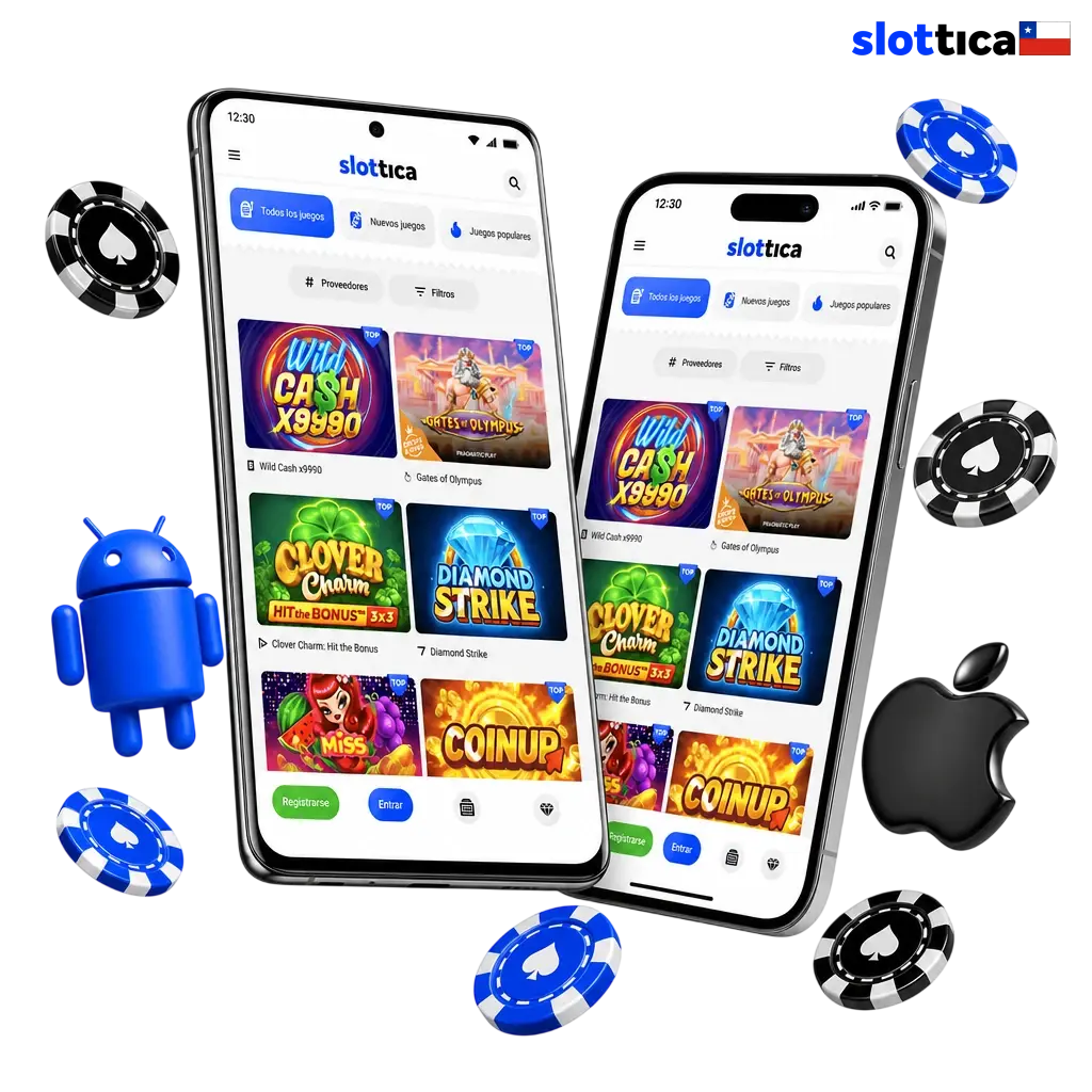 App oficial de Slottica para Android e iOS con bono de bienvenida del 200% y 275 giros gratis en Chile