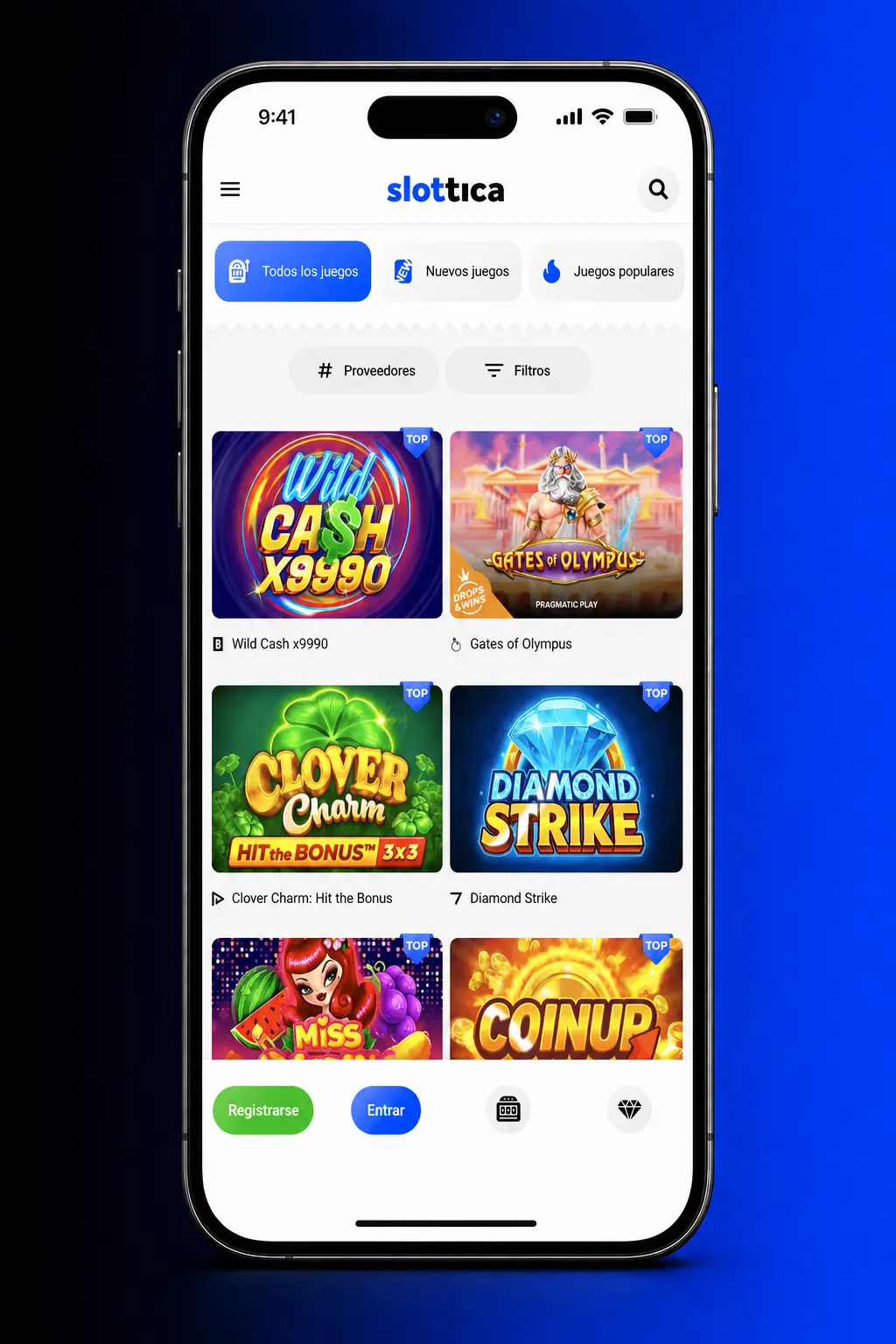 Pasos para registrarse en Slottica Casino desde Chile: formulario de cuenta con correo, contraseña y moneda CLP