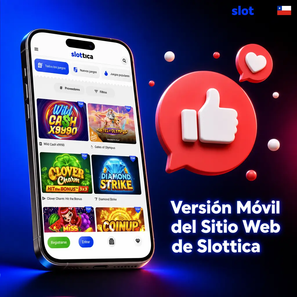 Sitio web móvil de Slottica optimizado para smartphones y tablets con casino, apuestas y pagos en Chile
