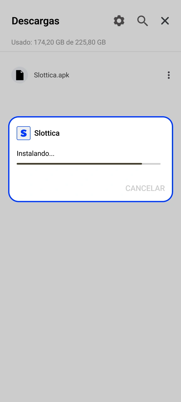 Finaliza la instalación del paquete de la app oficial Slottica.