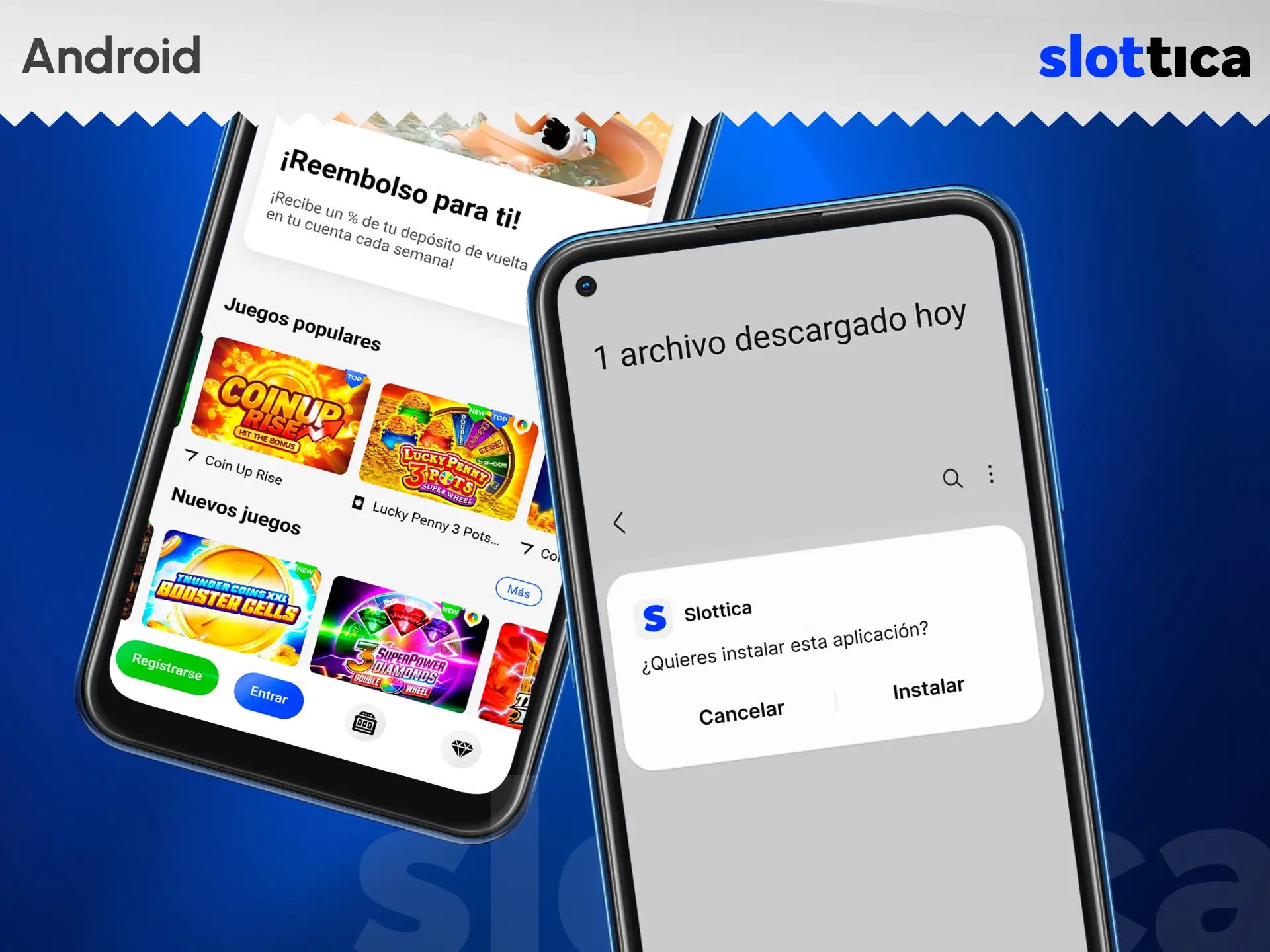 Explora las características de la aplicación para teléfonos Android de Slottica.