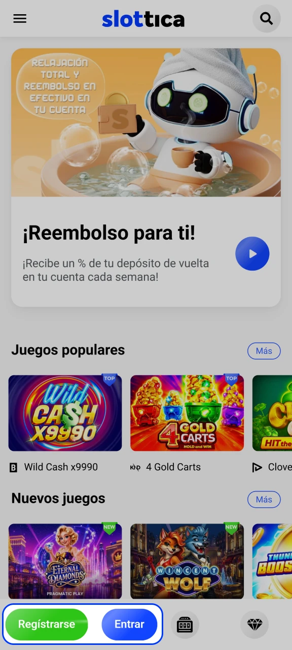 Pulsa el botón de ingreso para acceder a tu perfil Slottica.