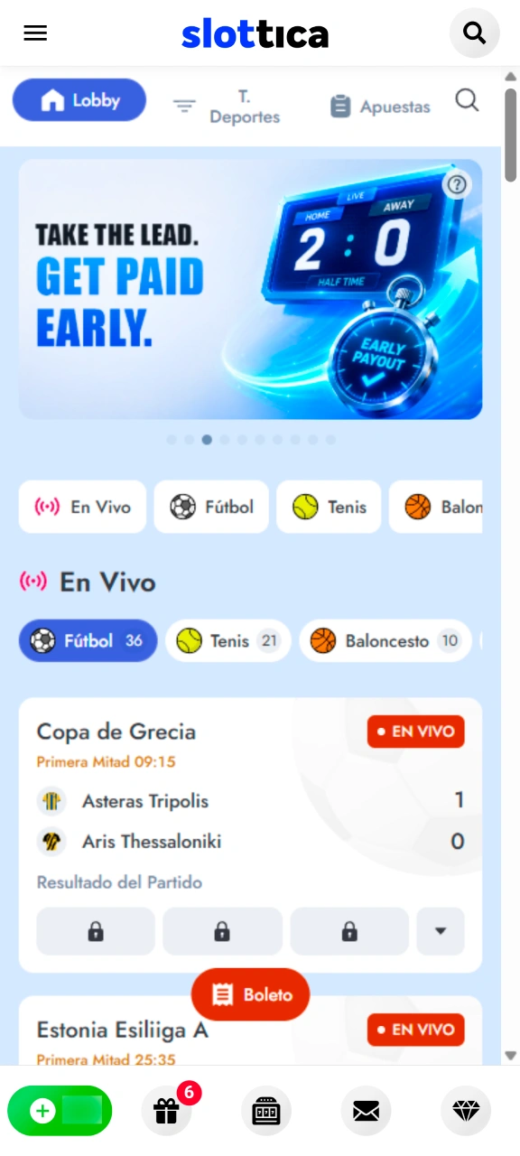 Explora la amplia variedad de eventos deportivos disponibles en Slottica.