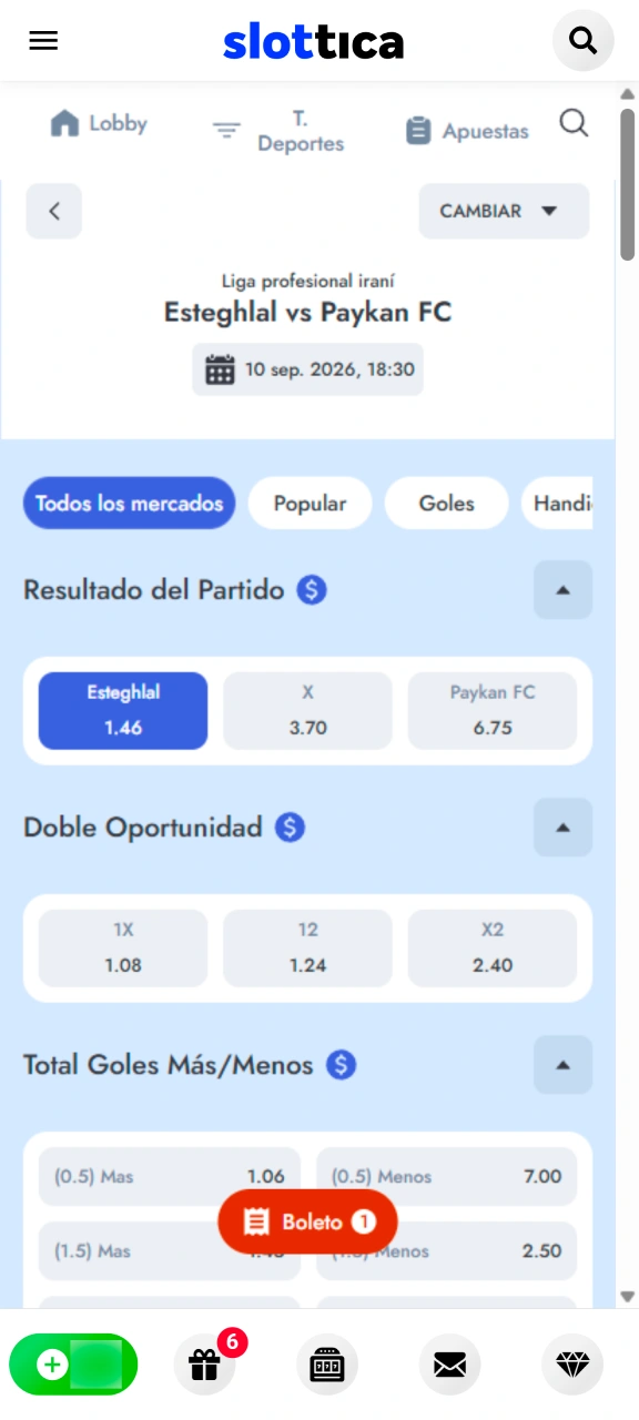 Elige tus pronósticos de apuestas preferidos dentro del catálogo Slottica.