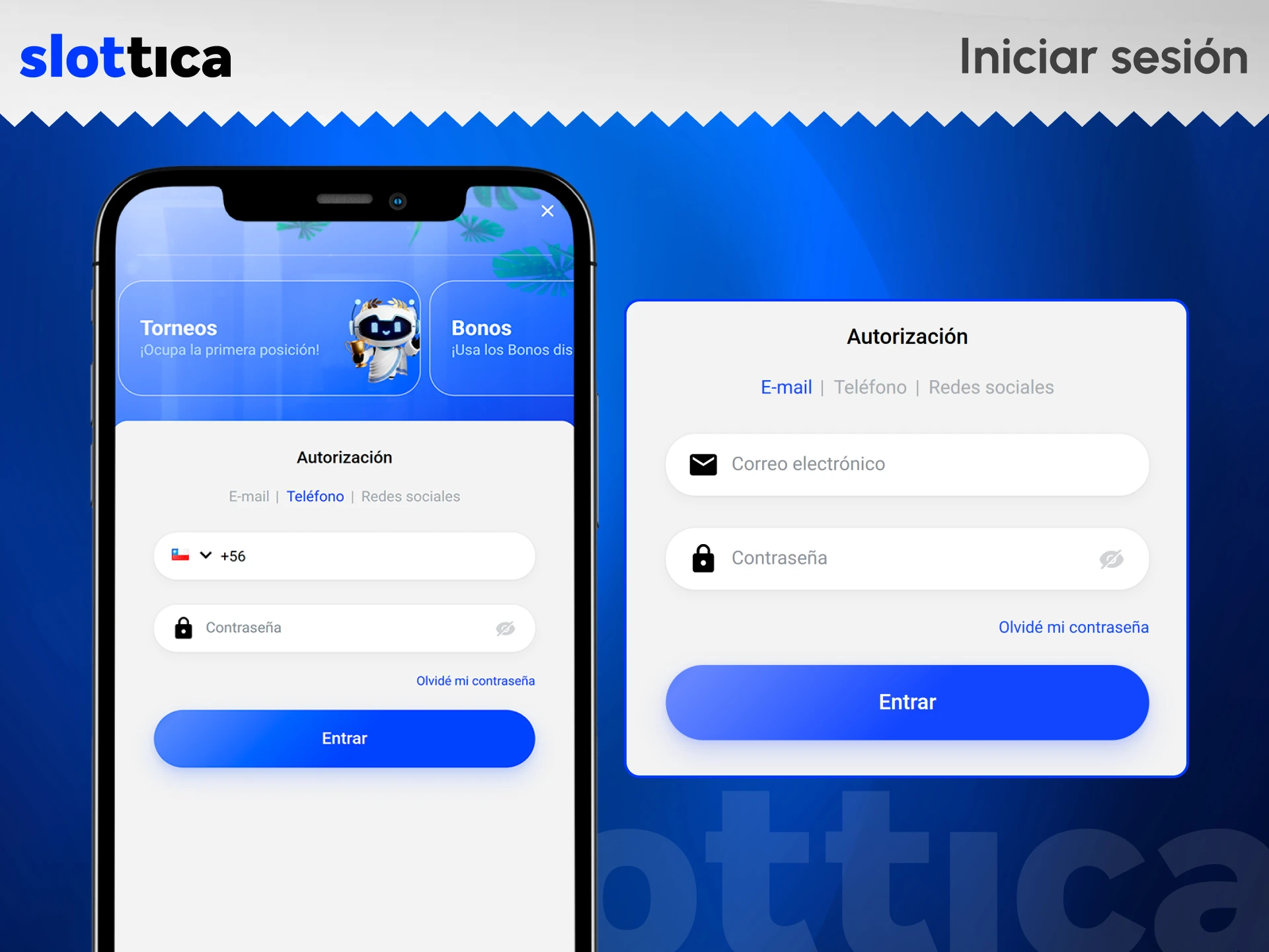 Ingresa tus credenciales personales para acceder a tu perfil de Slottica.